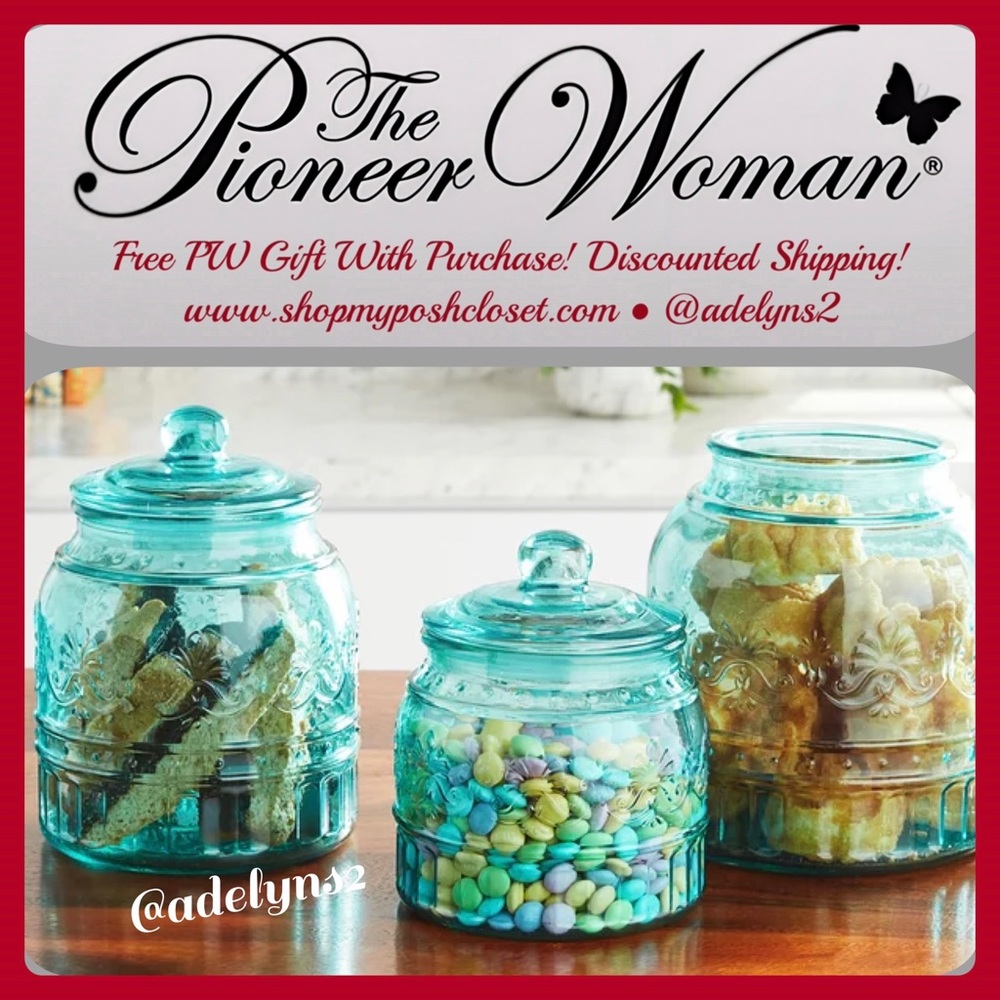πΊ New Pioneer Woman Cassie Teal Blue Canisters - Picture 1 of 13
